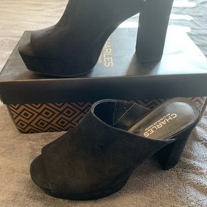 New Charles David Suede Heeled Mules sandals